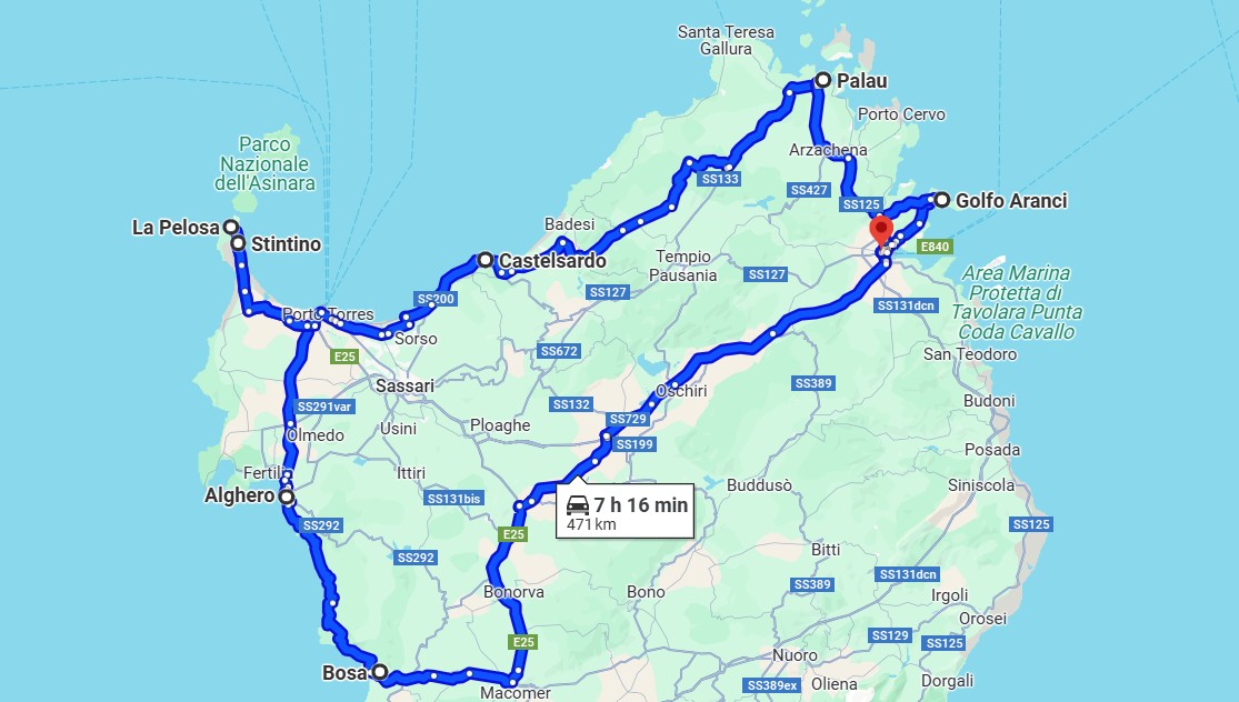 Itinéraire 7 jours Nord Sardaigne départ Olbia