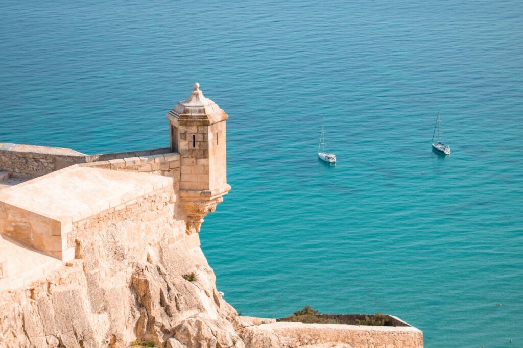 coastal fortress view with boats